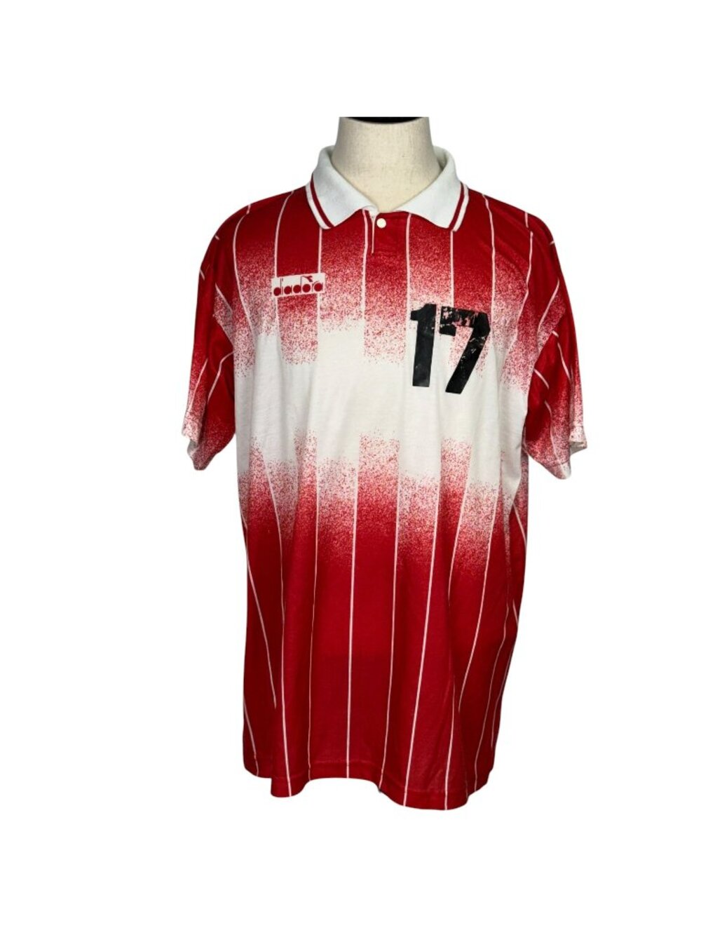 Diadora Soccer Jersey 80s Red & White Striped XL Made In USA